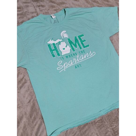 Michigan State Spartans Womens Home Is Where T-shirt Size XL Hanes Green - Picture 2 of 6